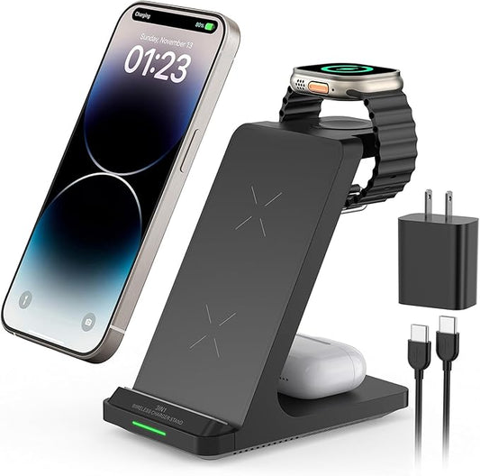 Wireless Charging Station, 3 in 1 Fast Wireless Charger Stand by AUKUSE