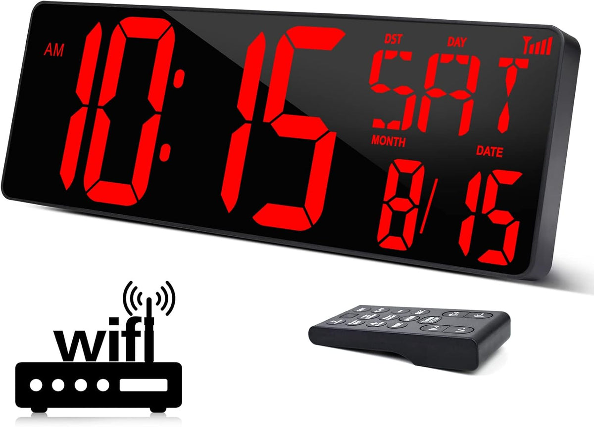 XREXS Large Digital Wall Clock WiFi Sync, 16.5 in Large Display Wall Clock
