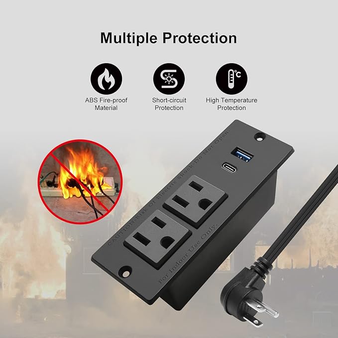 USB C Recessed Power Strip Fast Charge Desktop Power Station 2 Outlets 2 USB - Image 5