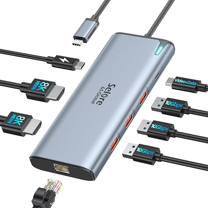 Docking Station USB C Video, 8K Laptop Docking Station Dual Monitor 8K@60Hz by SeloreS-Global