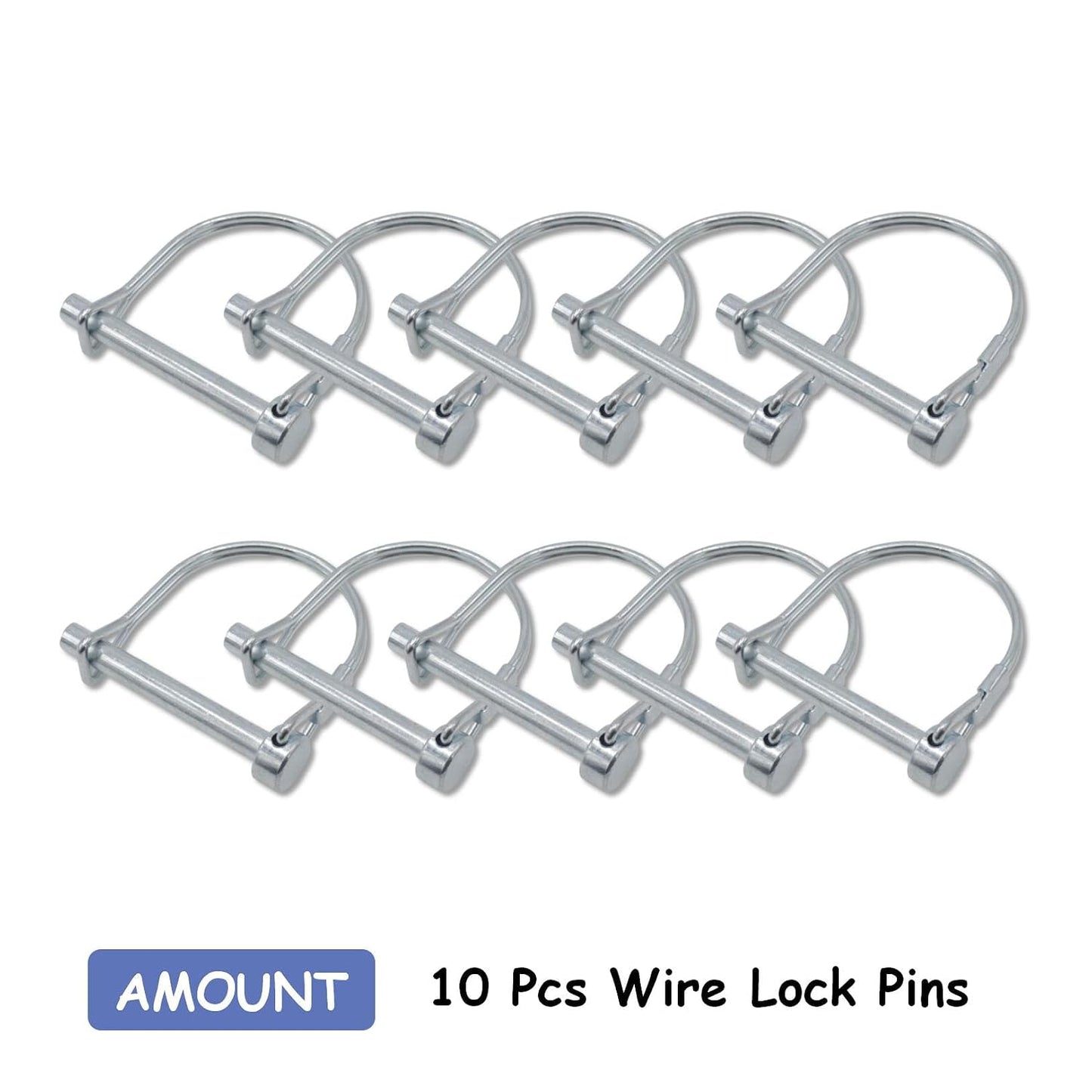 10-Pack Safety Coupler Hitch Pins with Round Loop 1/4 x 2 Inch | heavy duty wire lock design, PTO shaft and farm use, tractor and trailer fitting, quick release pin, steel construction