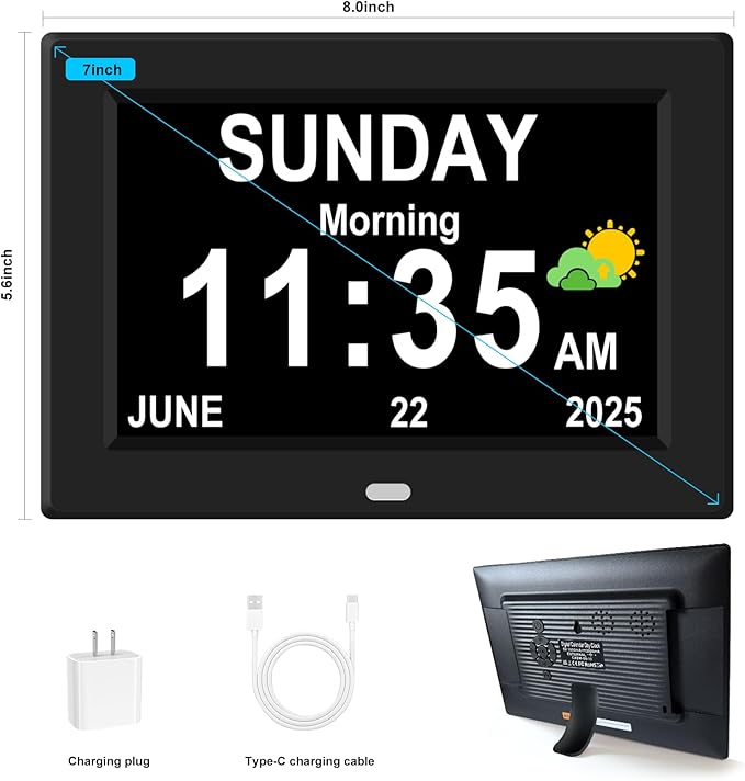 7‘’ Digital Alarm Clock for Elderly Large Display for Seniors Electric Clocks - Image 2