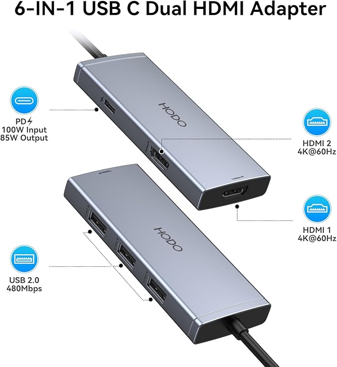 USB C Docking Station Dual HDMI Monitor 4K 60 Hz USB C to Dual HDMI Adapter - Image 2
