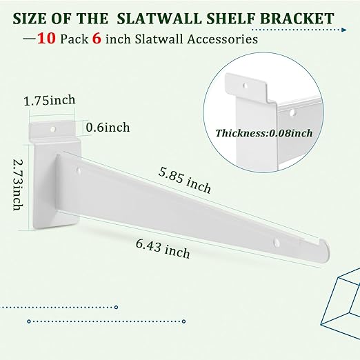 10Pack Slatwall Shelf Brackets, 6 inch Slatwall Bracket - Image 2