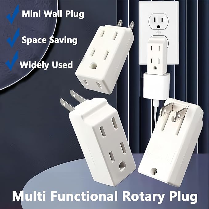 Multi Plug Outlet Extender, AC Flat Plug Adapter Outlet, Mini Indoor Wall Tap - Image 3