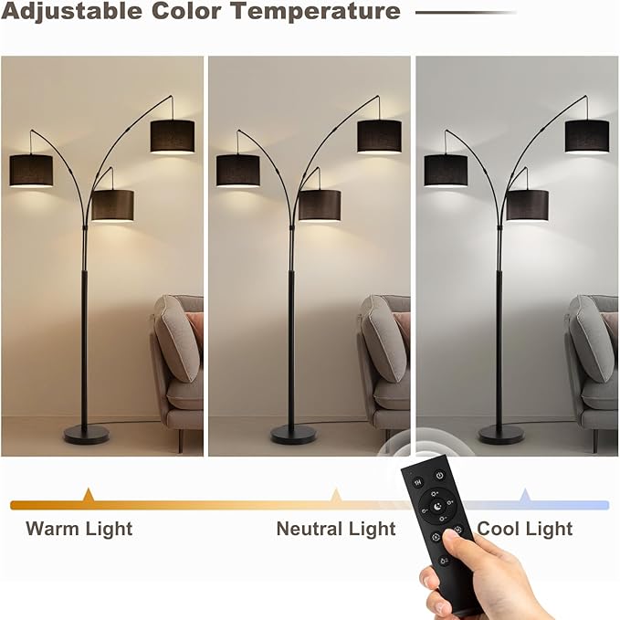 Fansdrick Floor lamp with Remote, 3 Light Arc Floor Lamps - Image 7