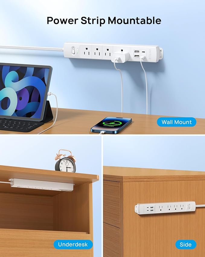 TROND Flat Plug Power Strip USB-5ft Flat Extension Cord Surge Protector Wall - Image 3