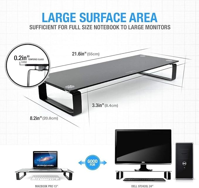 Eutuxia Type-S Black Tempered Glass Monitor Stand, All-In-One Desktop, Printer - Image 3