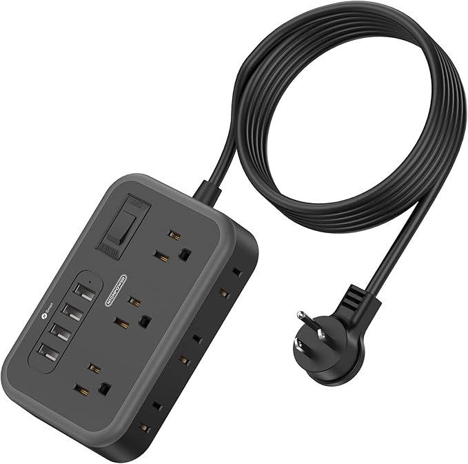 Flat Plug Extension Cord 10 Ft, NTONPOWER 6 Widely Spaced Outlet Power Strip by NTONPOWER