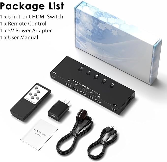 8K@60Hz HDMI 2.1 Switch 5 in 1 Out, 48Gbps Ultra HD 4K 120Hz, HDR10/Dolby Vision - Image 8