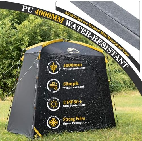 happy travel bike storage shed tent, waterproof portable showing dimensions