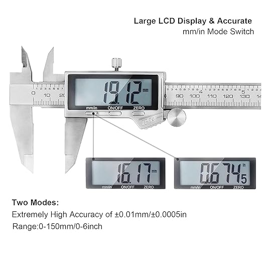Electronic Digital Vernier Caliper, LOUISWARE Stainless Steel Caliper 150mm/0-6 - Image 3