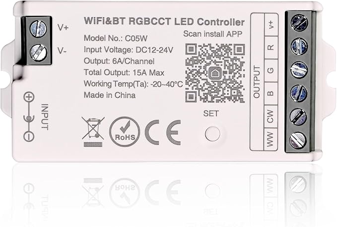TUNICHX RGBCCT SMD FCOB 6 PIN LED Strip 2.4 GHz WiFi Group Controller Alexa by TUNICHX