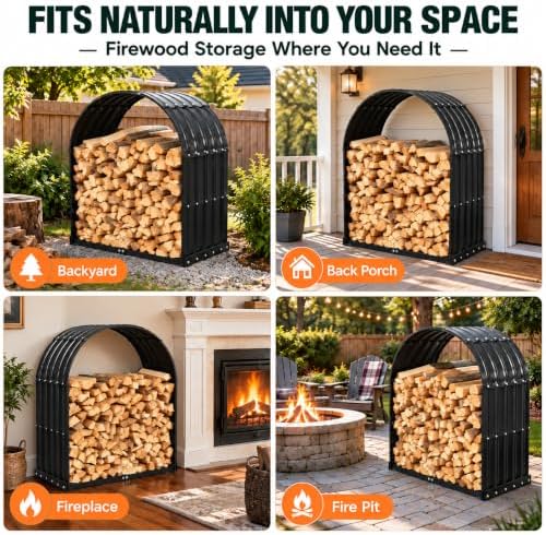 heavy duty firewood rack with top cover, outdoor showing dimensions