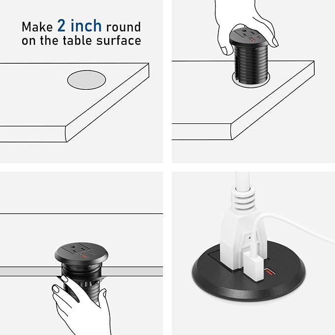 Desktop Power Grommet, 2 inch, USB C PD 20W Fast Charging Station, Desk Hole - Image 6