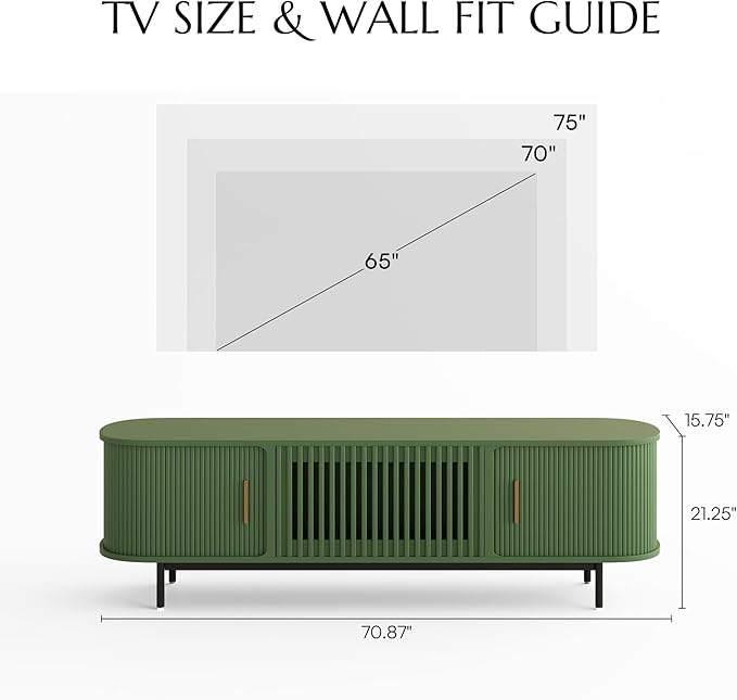 POVISON Fully-Assembled Modern Green TV Stand - Image 3