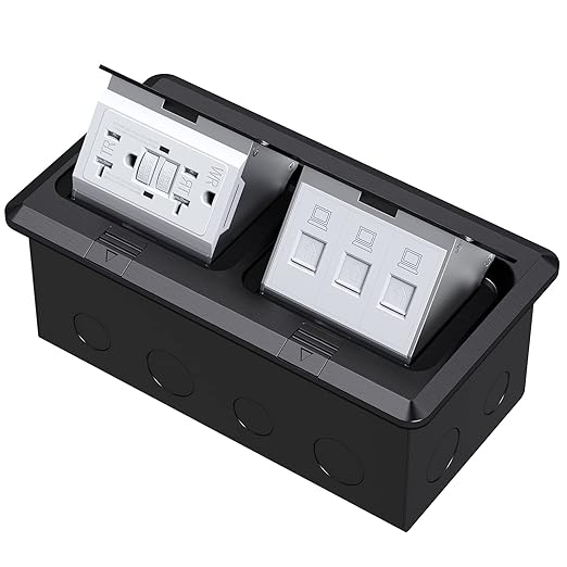 KYHSHJ Dual Pop-Up Floor Electrical Outlet Box Kit，20 Amp Stainless Steel GFCI by KYHSHJ
