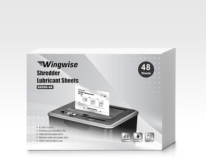 Wingwise 48-Pack Shredder Lubricant Sheets, 8.5 x 6 Inches, Sharpens Blades & by Wingwise