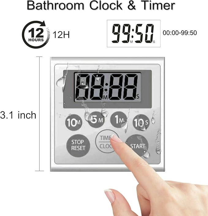 NUOSWEK Digital Timer Waterproof Shower Timer Shower Clock Bathroom Kitchen - Image 2