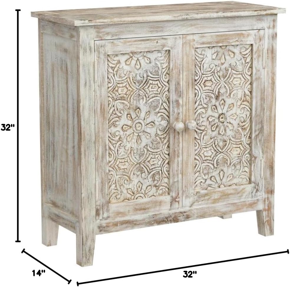jofran global archive hand carved accent chest cabinet, close-up detail
