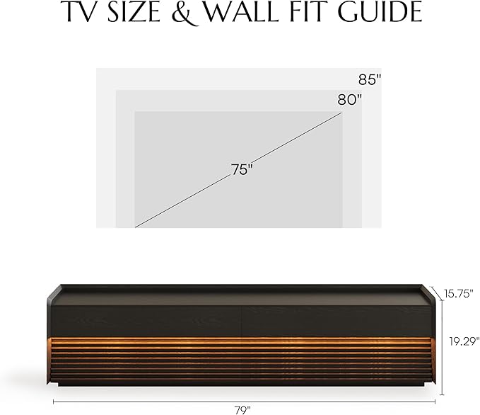 POVISON Fully-Assembled Mid Century Modern TV Stand, 78.74" Wood Media Console - Image 3