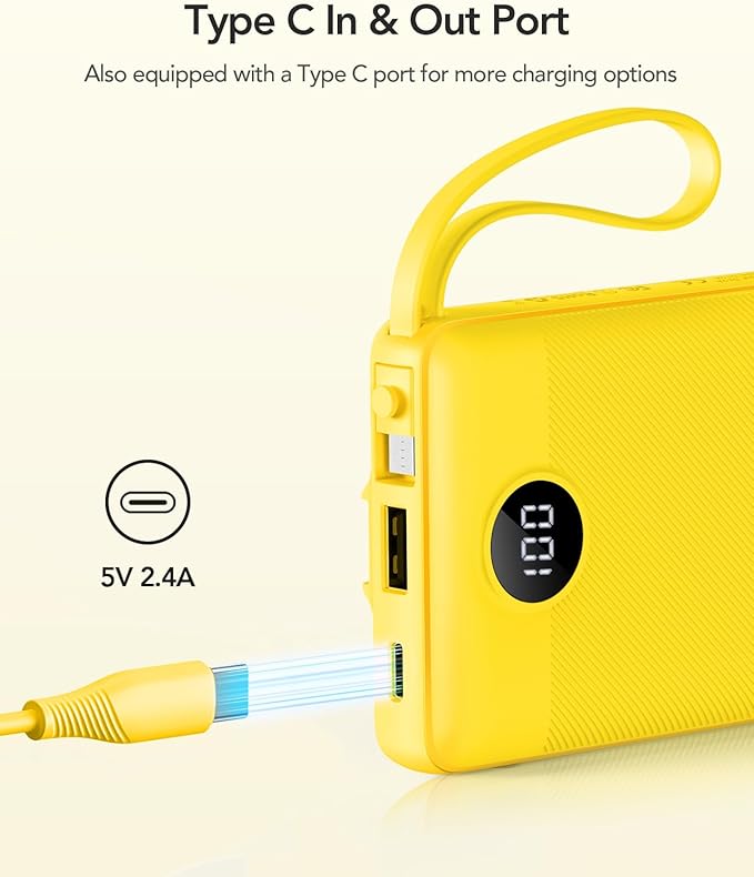 VRURC Portable Charger with Built-in Cables, 10000mAh LED Display USB C Power - Image 3