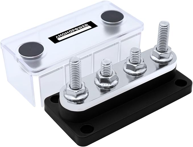 AMOMD 300A Bus Bars 4 Studs M8 Nickel Plated Copper Distribution Block Negative by AMOMD