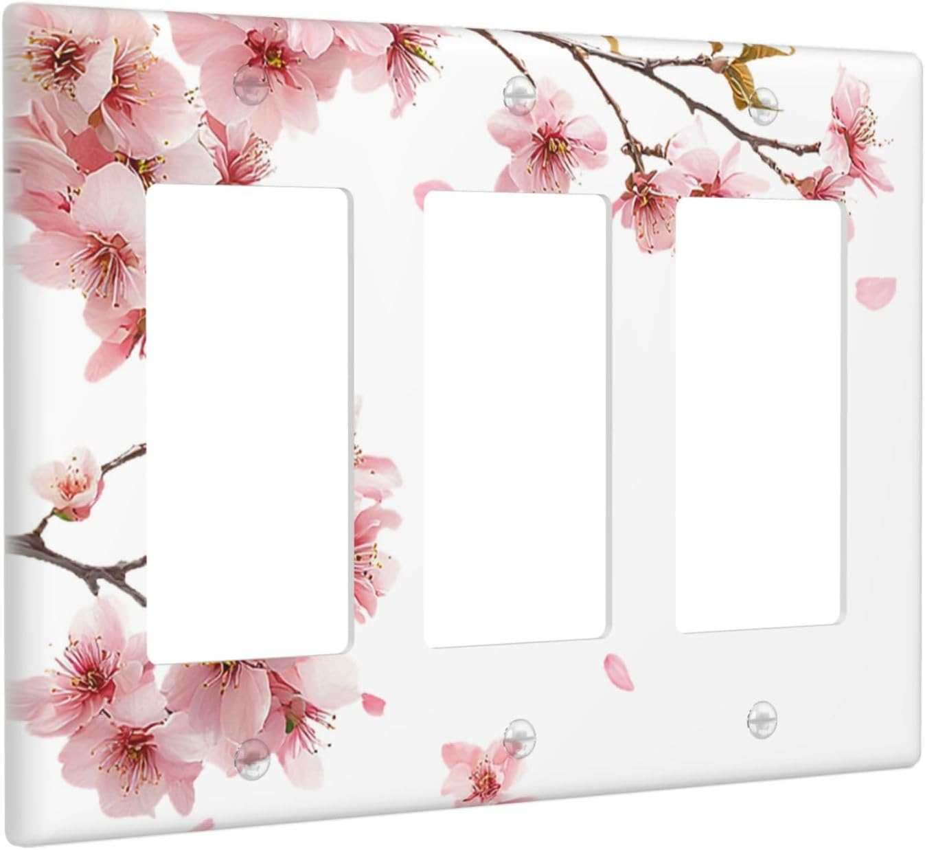 Decorative Outlet Covers Sakura Cherry Blossom Delicate Pink Floral Art 3 Gang Wall Plate Triple Rocker Light Switch Covers Switch Plate Cover for Living Room Bedroom Office