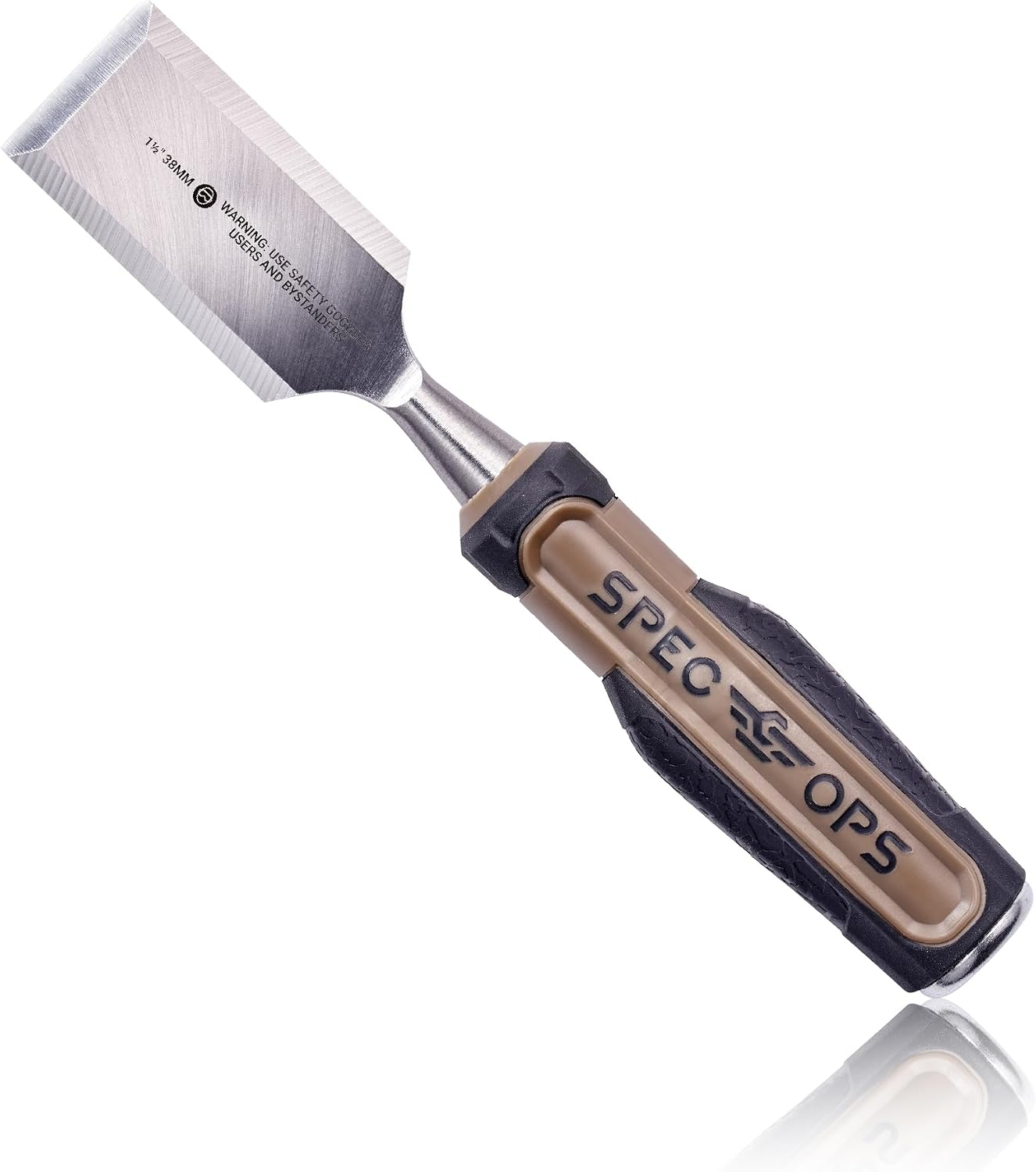 Spec Ops Tools Wood Chisel for Carpentry & Woodworking, Beveled Edge High-Carbon Steel Blade, Full Tang Shock-Absorbing Grip, 1-1/2" Blade