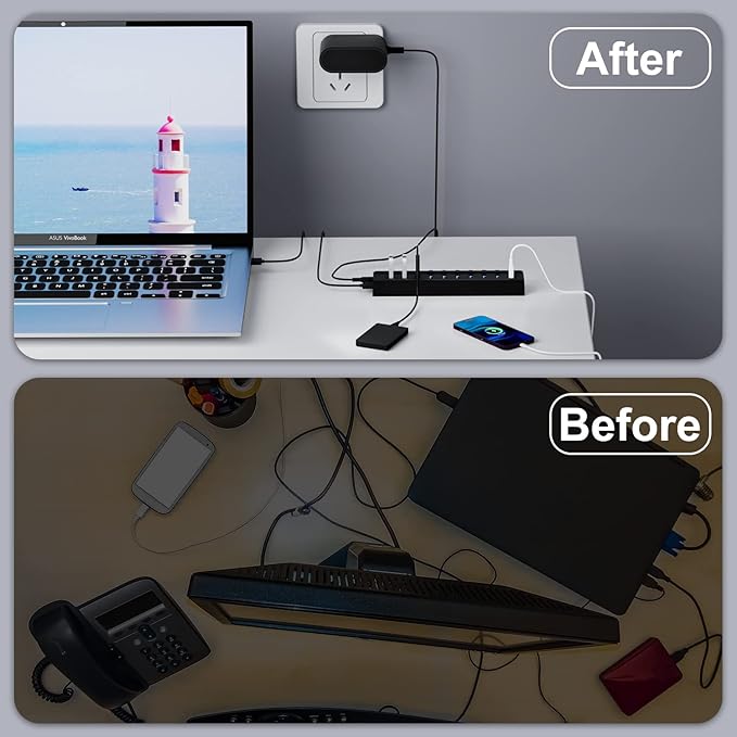 ONFINIO Powered USB Hub 3.0, 10-Port USB Splitter Hub - Image 7