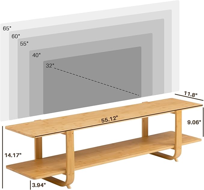 HollyHOME Bamboo TV Stand with Storage - Image 2