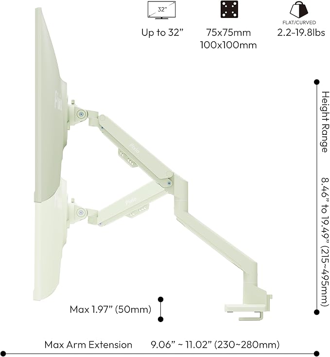 Pixio PS1S Wave Mint Green Single Monitor Arm Stand Desk Mount - Image 4