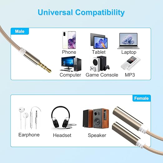 3.5mm TRRS Splitter for 2 Headphones 1FT 2-Pack, Audio & Mic, 3.5 mm Aux Jack - Image 7