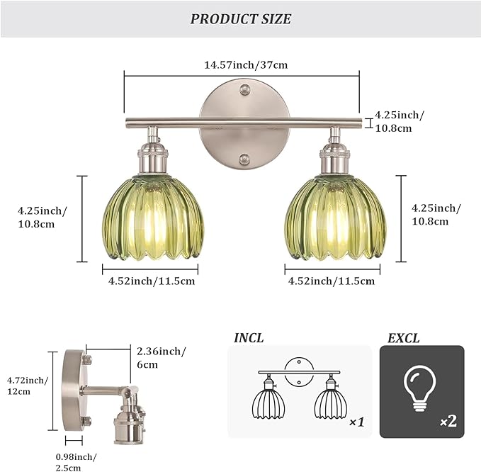Shenmoyl Bathroom Light Fixtures, 2-Light Vanity Wall Light Over Mirror - Image 5