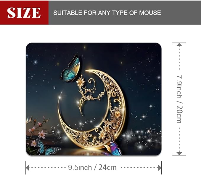 Golden Retro Fantasy Starry Moon Butterfly Square Mouse pad, Waterproof - Image 2