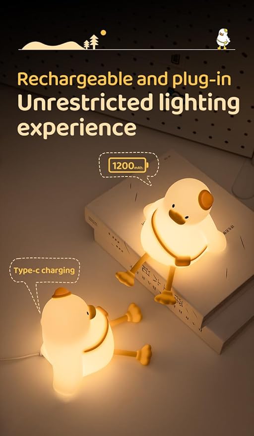 ATSUI Duck Night Light, Cute LED Squishy Novelty Animal Night Lamp, Food Grade - Image 3