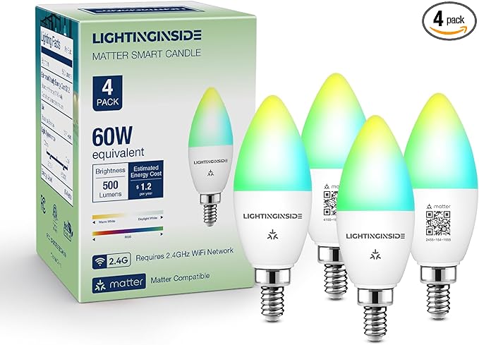 Lightinginside Matter Candelabra Smart Light Bulbs 60W Equivalent, Candle E12 by Lightinginside