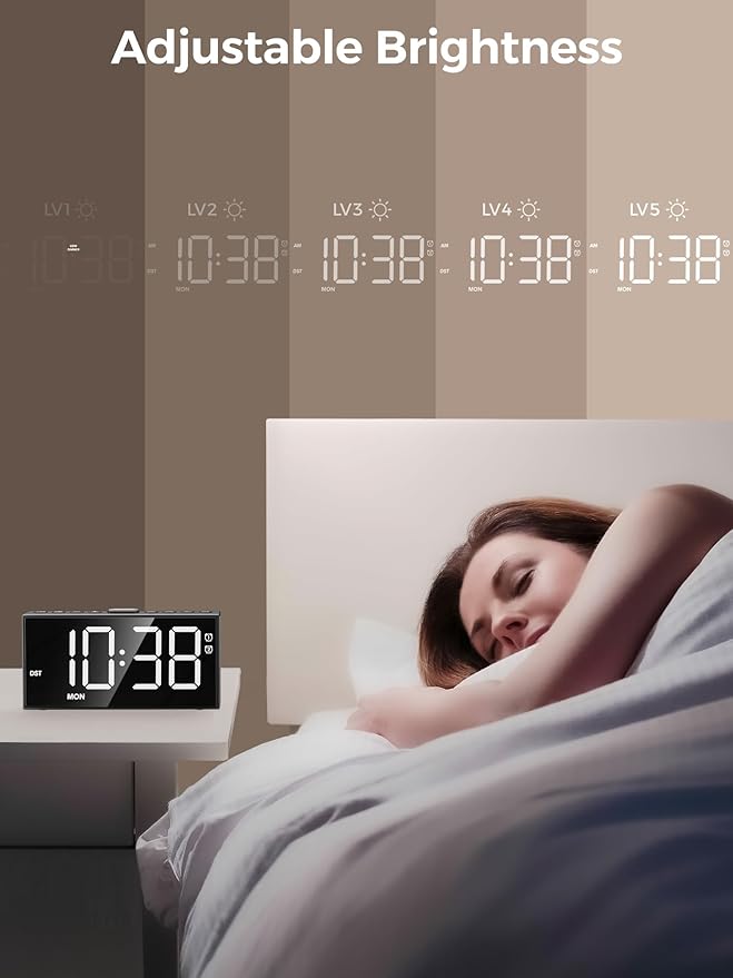 PPLEE Alarm Clock for Bedroom, Upgrade Digital Clock Large Bold Number - Image 2