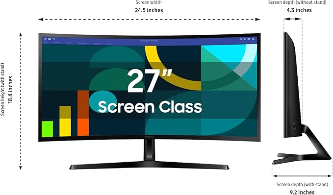 Samsung 27" Essential S3 Series FHD 1800R Curved Computer Monitor, Game Mode - Image 3
