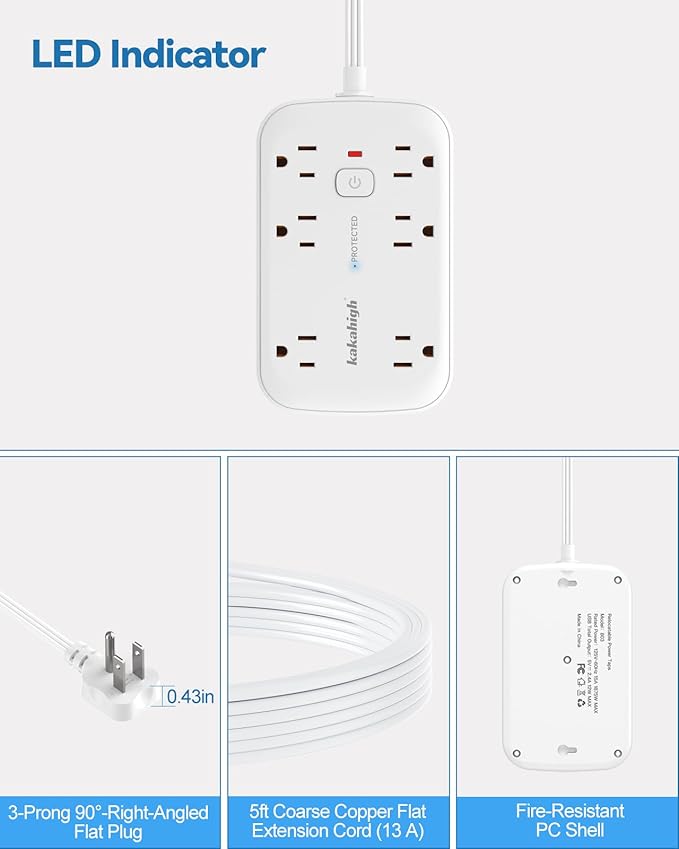 20FT Extension Cord with Outlet Cover & Multi USB, Ultra Thin Outlet Concealer - Image 5