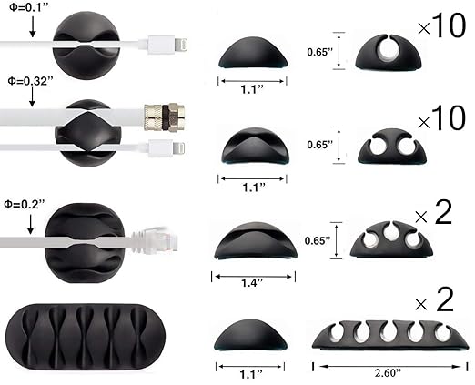 OHill Desk Cable Management Cord Organizer, 24 Pack Black Self Adhesive Cord - Image 2
