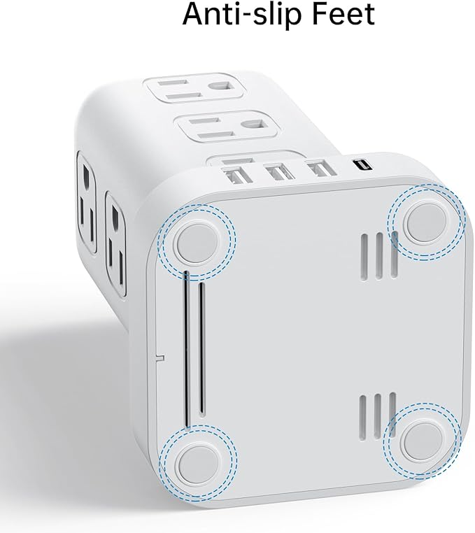 PD 20W USB C Surge Protector, Mini Power Strip Tower Travel 12 AC 4 USB Power - Image 7