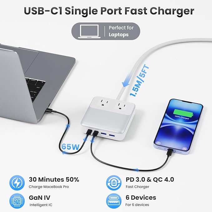 USB C Charger Block, 135W GaN Fast Charging Station Hub, 6-in-1 USB C Power - Image 6