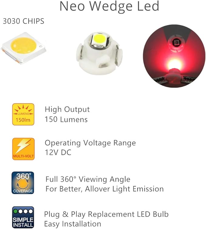 WLJH Red A/C Climate Control Heater Dash Indicator Light Switch Led Bulbs Kit - Image 4