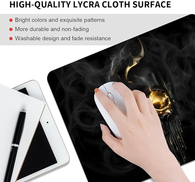 Gold Black Skull Square Mouse pad, Waterproof, Anti Slip Rubber Base, Computer - Image 3