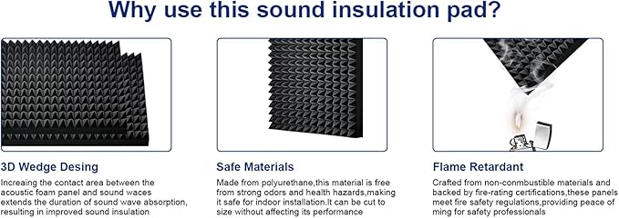 4 Pack Black Acoustic Foam Panels, High Density Soundproof Wall Panels - Image 5