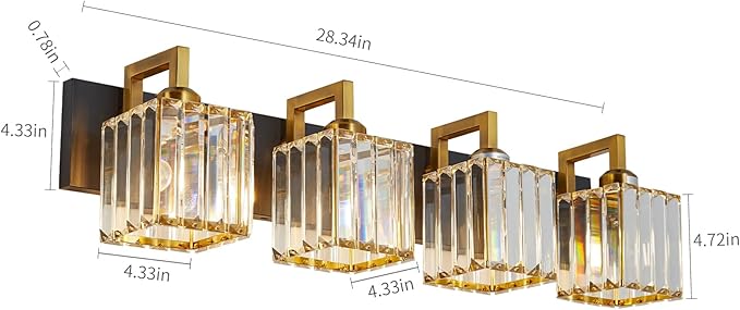 FDPBY Modern Bathroom Vanity Light 4-Lights Black Gold Crystal Wall Lamp - Image 3