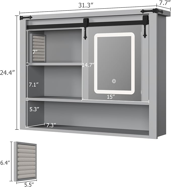 QUW 31" Farmhouse Bathroom Wall Cabinet, Bathroom Medicine Cabinets - Image 3