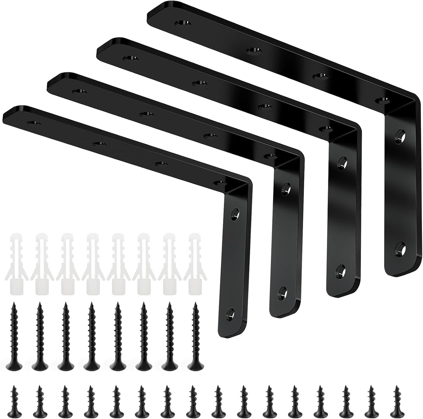 Heavy Duty L Bracket, 5 x 3 Inch Corner Brace, Black, 4 Pack | 3mm Thick Stainless Steel, 35 LB Load Capacity, Precision 90° Angle, Easy Installation, Includes Hardware