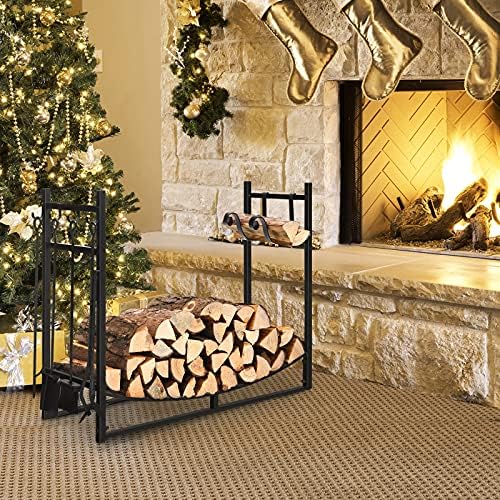 s afstar 36” outdoor firewood rack, heavy-duty steel shown in use
